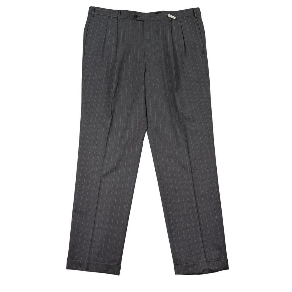 Jos A Bank Mens 44L Suit Signature Collection Gray Pinstripe Wool 2-Button 40x32